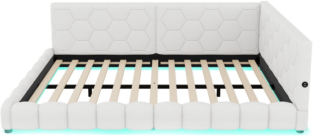 COVREO Daybed 214x152x64,5 cm – wit, 140x200 cm ligmaat, met LED, USB en Type-C