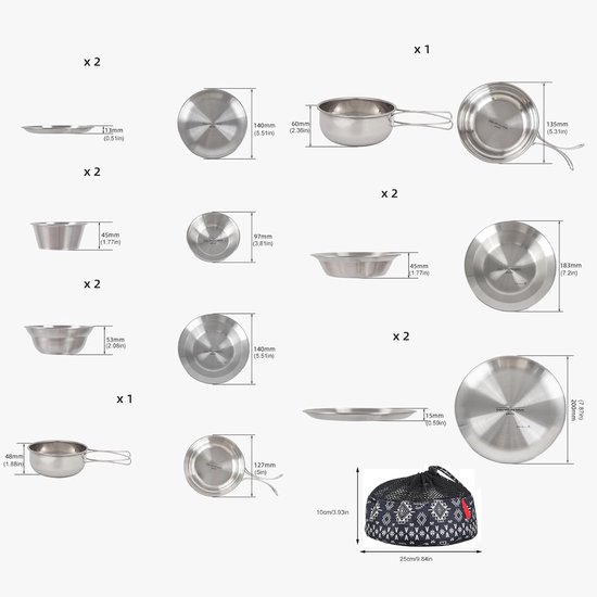 Kampeerset- 12 Stks Voor Camping Servies Set met RVS Kommen en Platen Ideaal voor Outdoor Maaltijden - zilver — afbeelding 3