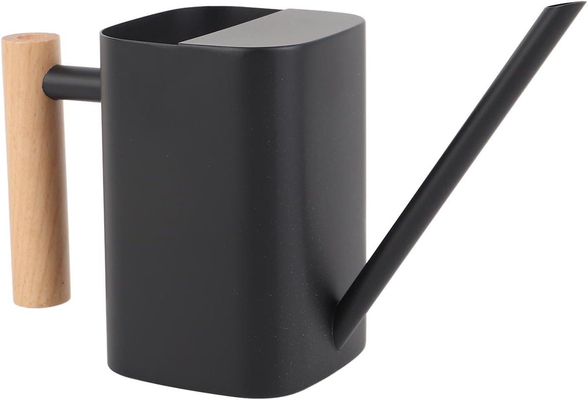 Metalen Gieter - Roestvrijstalen Waterkan - Planten Water Geven - Comfortabel Houten Handvat - 500ML Inhoud - Zwart