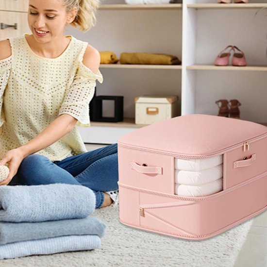 Compressie Opbergers - Ruimtebesparende Zakken - Kleding Opbergen - Dubbele Laag Compressie - 54x42x60cm - Grijs — afbeelding 3