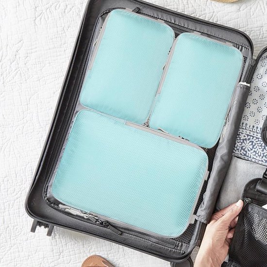 Reisorganisator Set - Bagage Kubussen - Ruimte Besparen - Compressie Ontwerp - 4 Delig - Lichtblauw — afbeelding 4