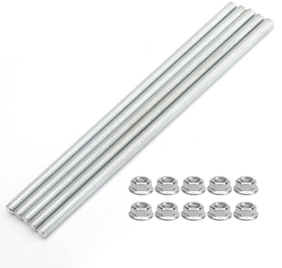 Dailygoods- Schroefdraadstangen M8 - 5 stuks - 200 mm - Roestvrij staal - Flensmoeren - DIN 975 - Hoogwaardige kwaliteit - Draadstang