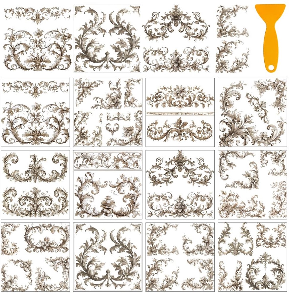 Dailygoods- Bloemenstickers 12 Vellen - Vintage Bloemenrand - Raamdecoratie - Meubelstickers - Huisdecoratie - DIY Knutselbenodigdheden 14 x 14 cm - Decoratiestickers