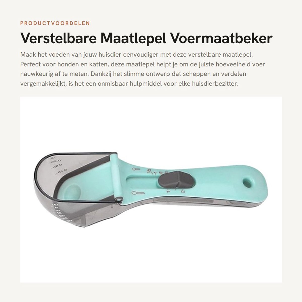 Dailygoods- Maatlepel Verstelbaar - Maatlepel Set - Maatlepel voor Huisdiervoeding - Nauwkeurige Controle - Food Grade Materiaal - Handige Schep - Voedingsschep
