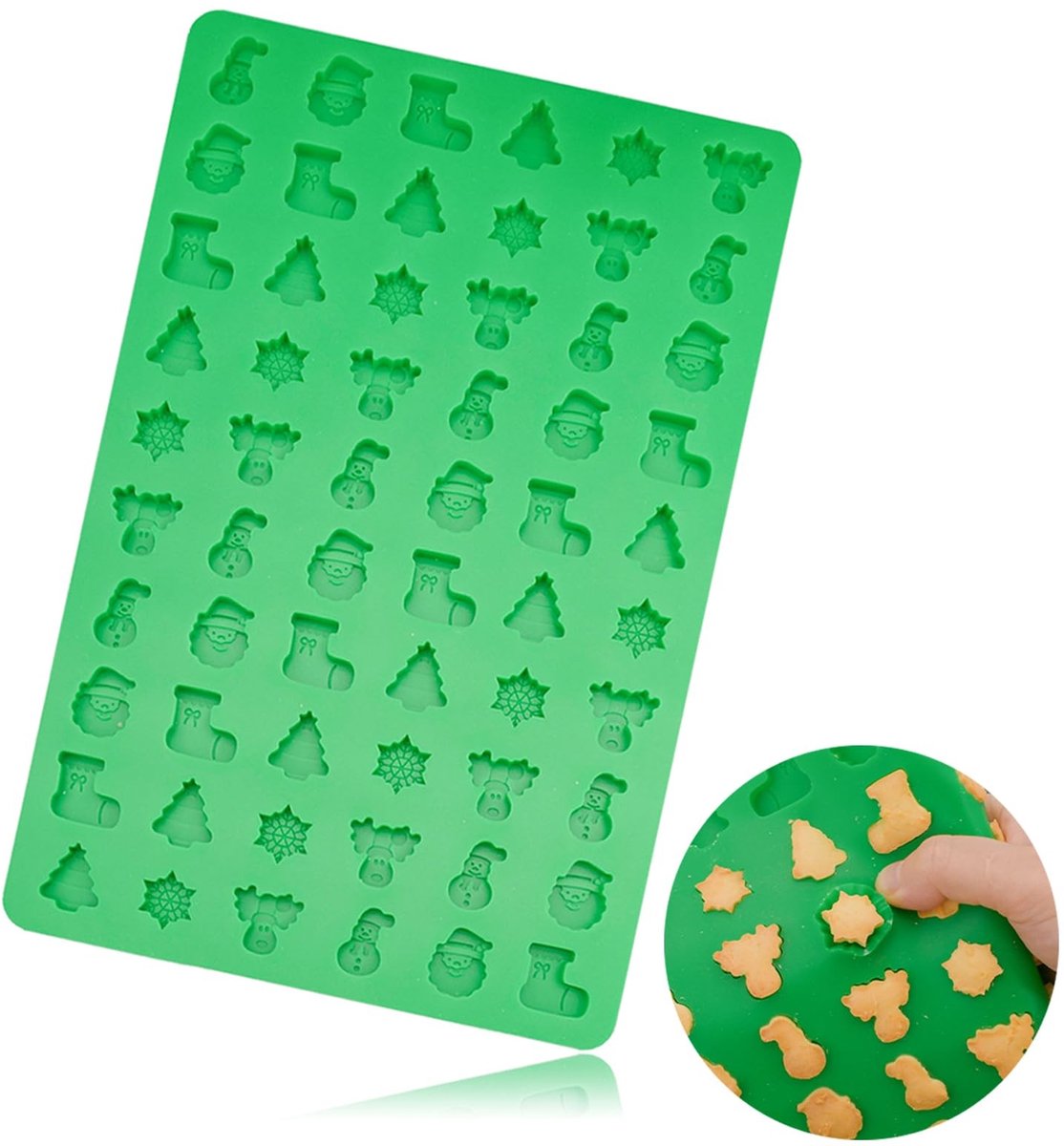 Dailygoods- Siliconen Bakvorm 60 Uitsparingen - Chocolade Vorm - Kerstvormen - Snoep/Mallen - Herbruikbaar - Groen 29,6 x 19,5 cm - Chocoladevorm