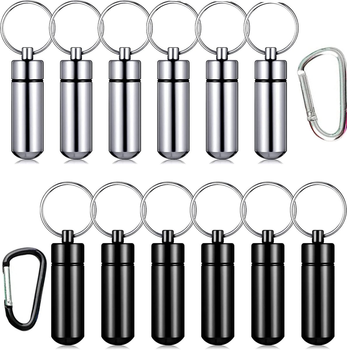 Dailygoods- Pillendoos 12 Stuks - Mini Aluminium - Waterdicht - Draagbare Container - Sleutelhanger - Duurzaam en Antioxidatie. - Medicijncontainer