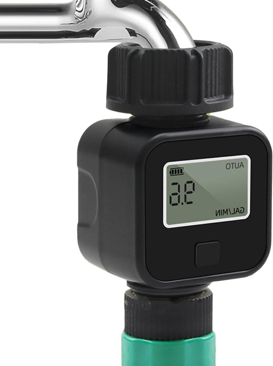 Tuinslang Watermeter - Digitale Flowmeter - Waterverbruik Meten - Automatische Uitschakeling - Universeel 3/4" - Zwart
