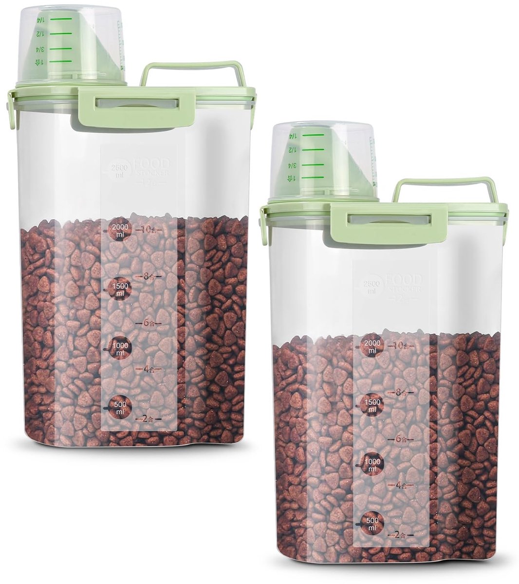 Omgoods - 2 Stuks Voedselcontainers voor Droogvoer, 3L Keuken Organizer met Maatbeker - Transparant