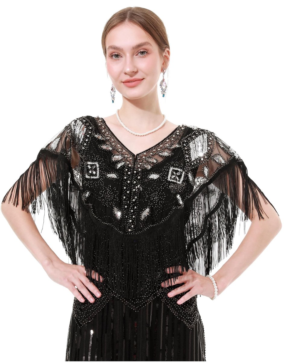 Omgoods - 1920s Stijl Dames Sjaal met Franjes en Pailletten