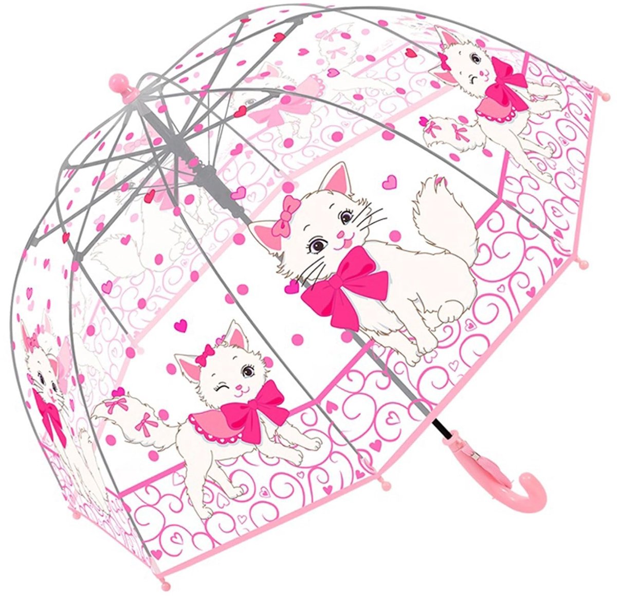 Omgoods - Kinderparaplu met Schattig Roze Katpatroon - Winddicht en Transparant