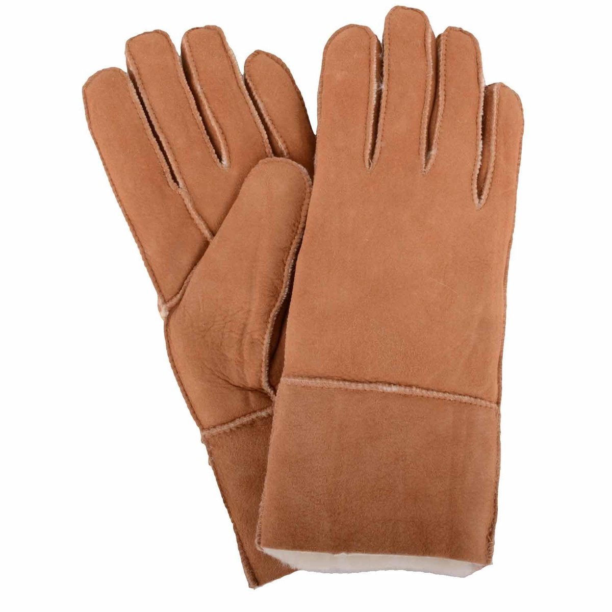 Omgoods - Dames Echt Lamsleer Handschoenen met Omgeslagen Manchet - Bruin - Extra Large