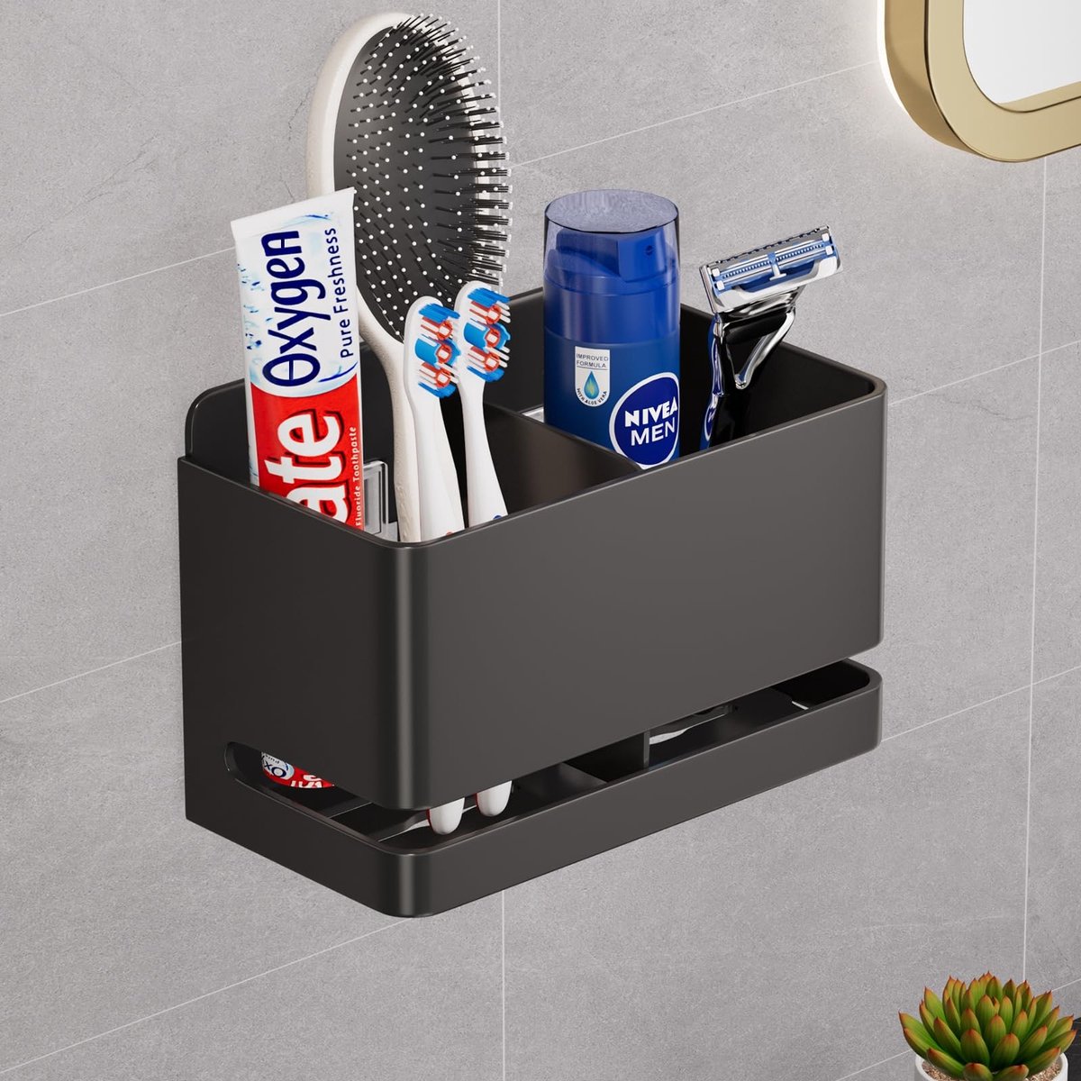 Omgoods - Aluminium Tandenborstelhouder met 2 Compartimenten voor Wandmontage