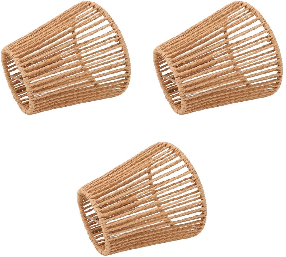 Omgoods- Lamp Handgeweven Rattan - Kroonluchter Lampenkap - E14 Fitting - Set van 3 - Antiek/IJzerframe - 9cm/14cm Afmetingen
