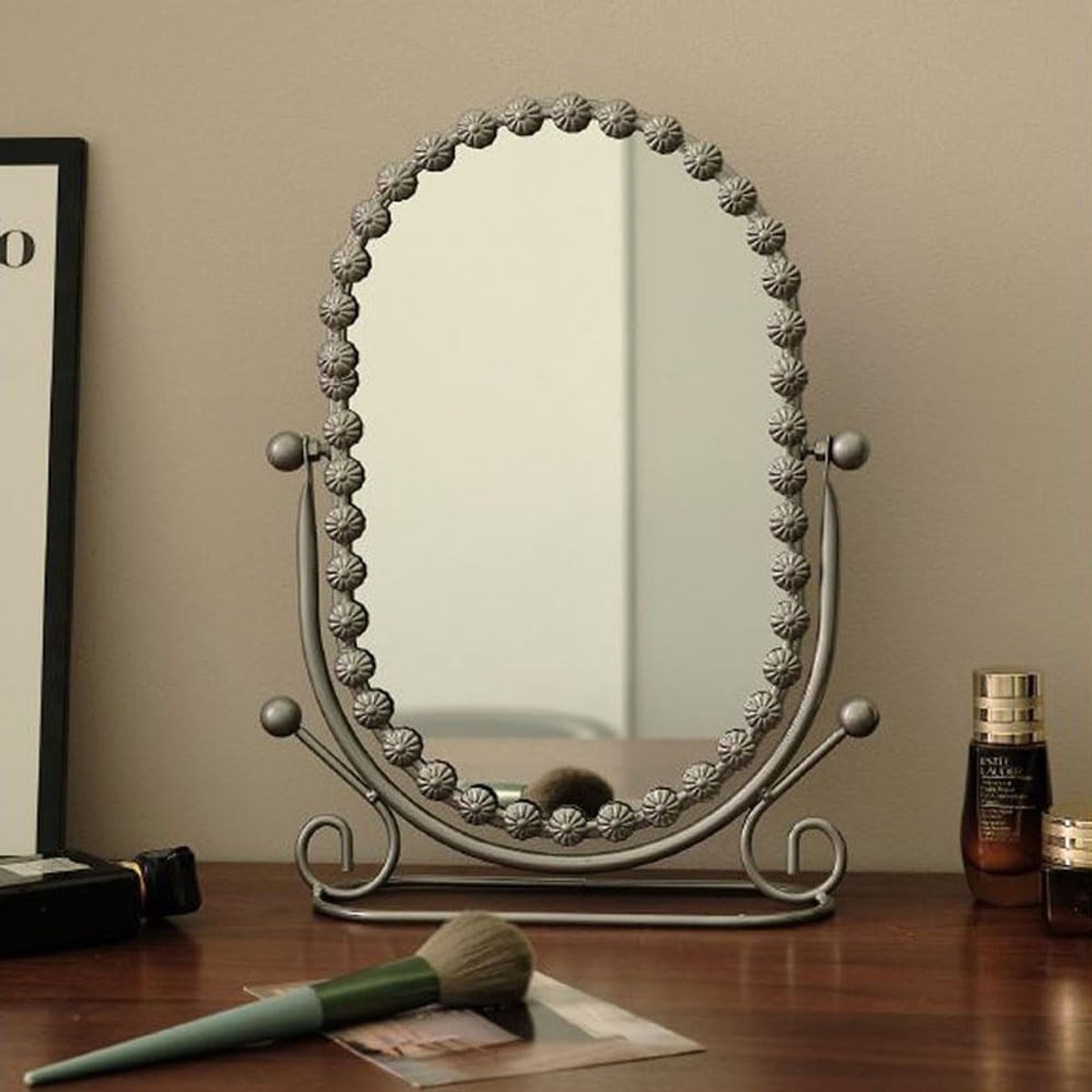 Omgoods - Oval Tafel Spiegel met Standaard van Metaal