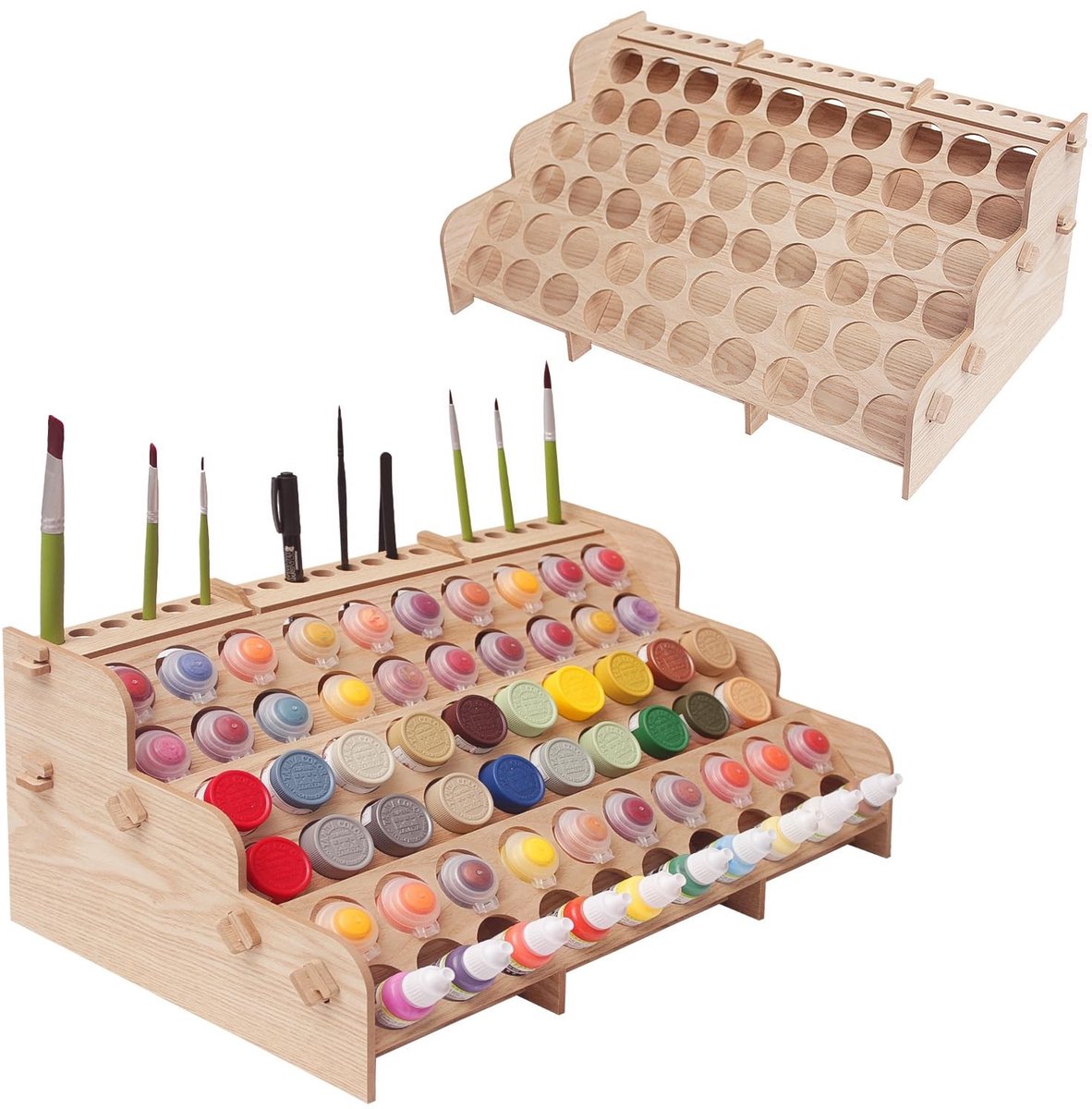 Omgoods - Houten Verf Organizer met Penseelhouder voor 60 Flessen