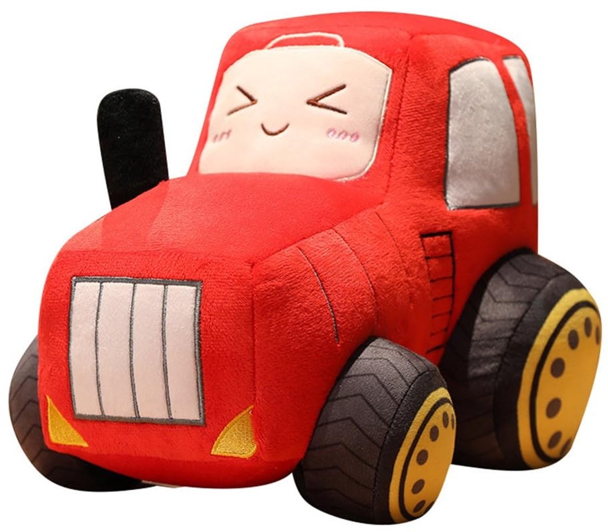 Omgoods- Pluche Kussen Tractor - 30 cm - Knuffel - Cadeau voor Kinderen - Zacht - Veiligheidswaarschuwing