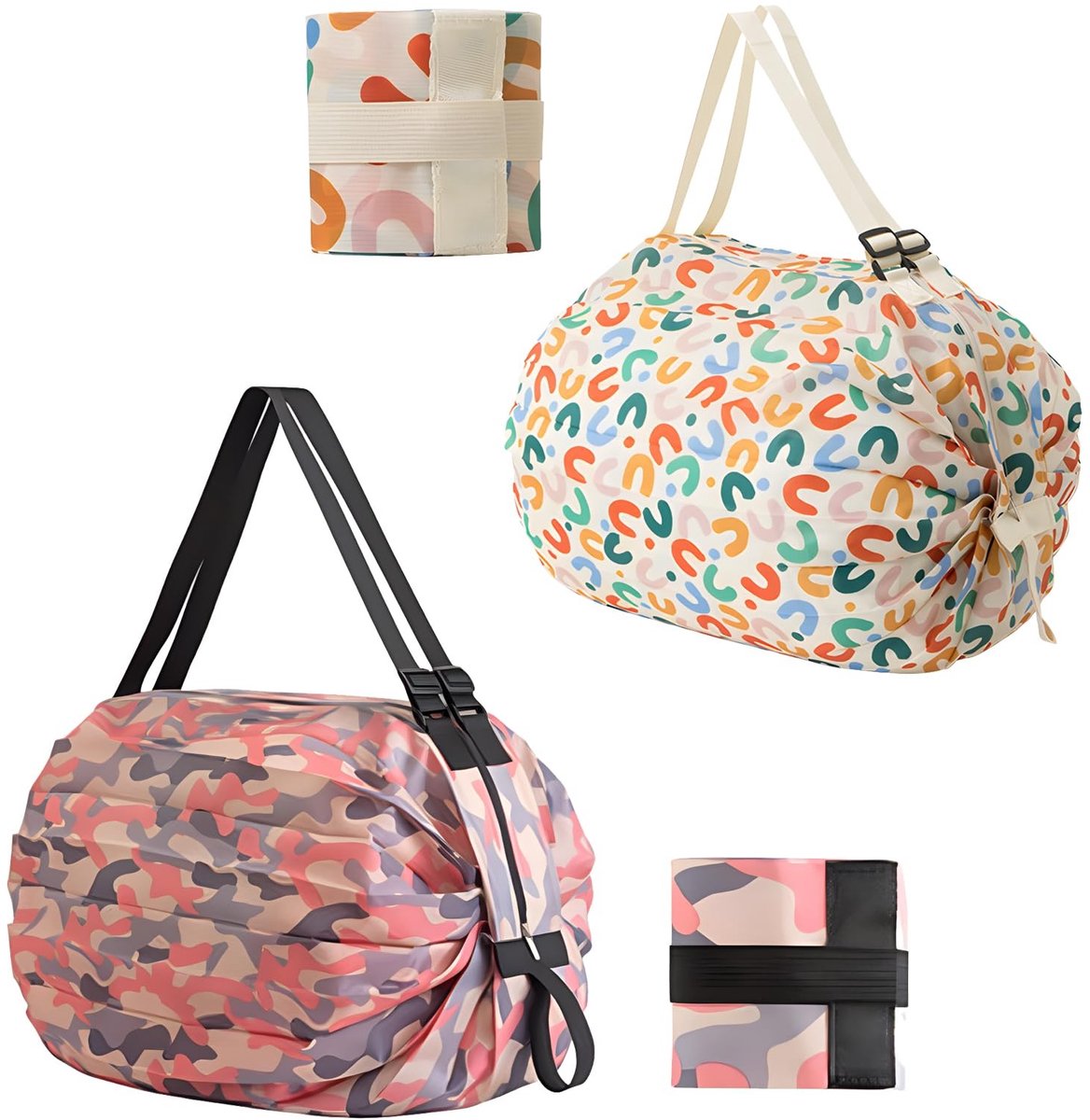 Omgoods - Set van 2 Opvouwbare Waterdichte Shopping- en Strandtassen