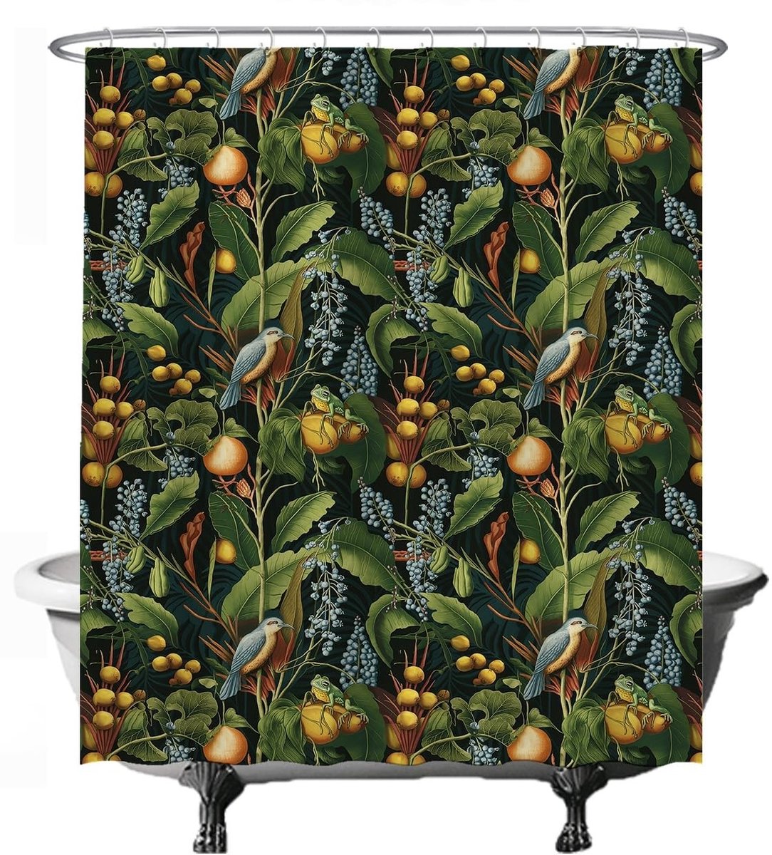 Omgoods - Douchegordijn Blue Grape Bird Frog 180 x 200 cm - Stijlvol en Waterdicht