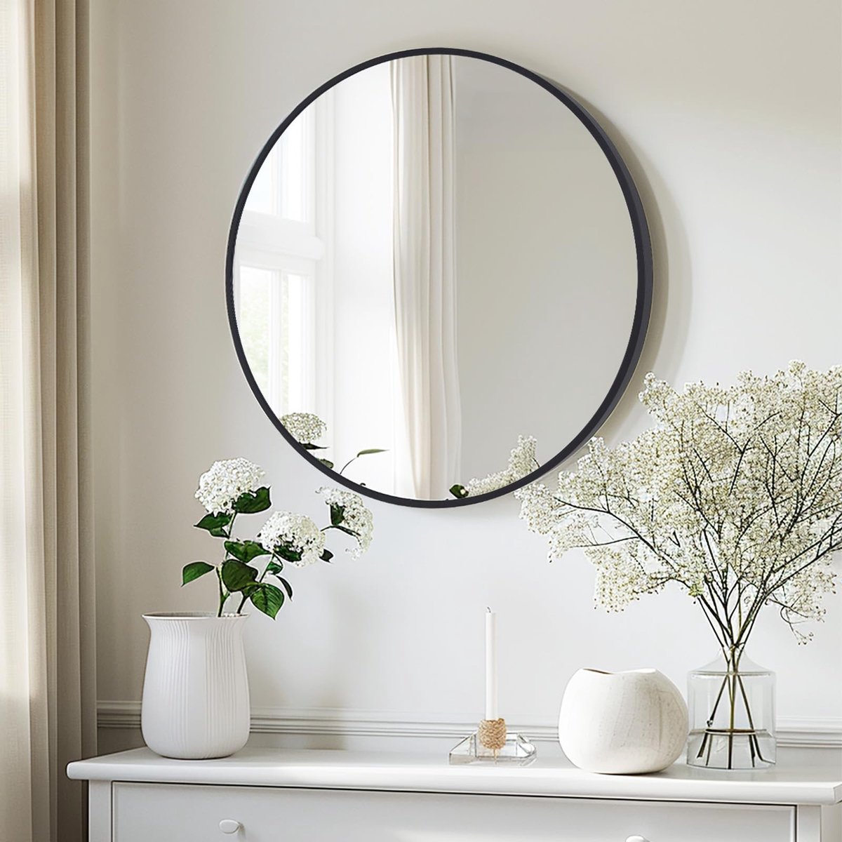 Omgoods - Ronde Wandspiegel, 40x40cm, Zwart Aluminium Frame, Modern Design