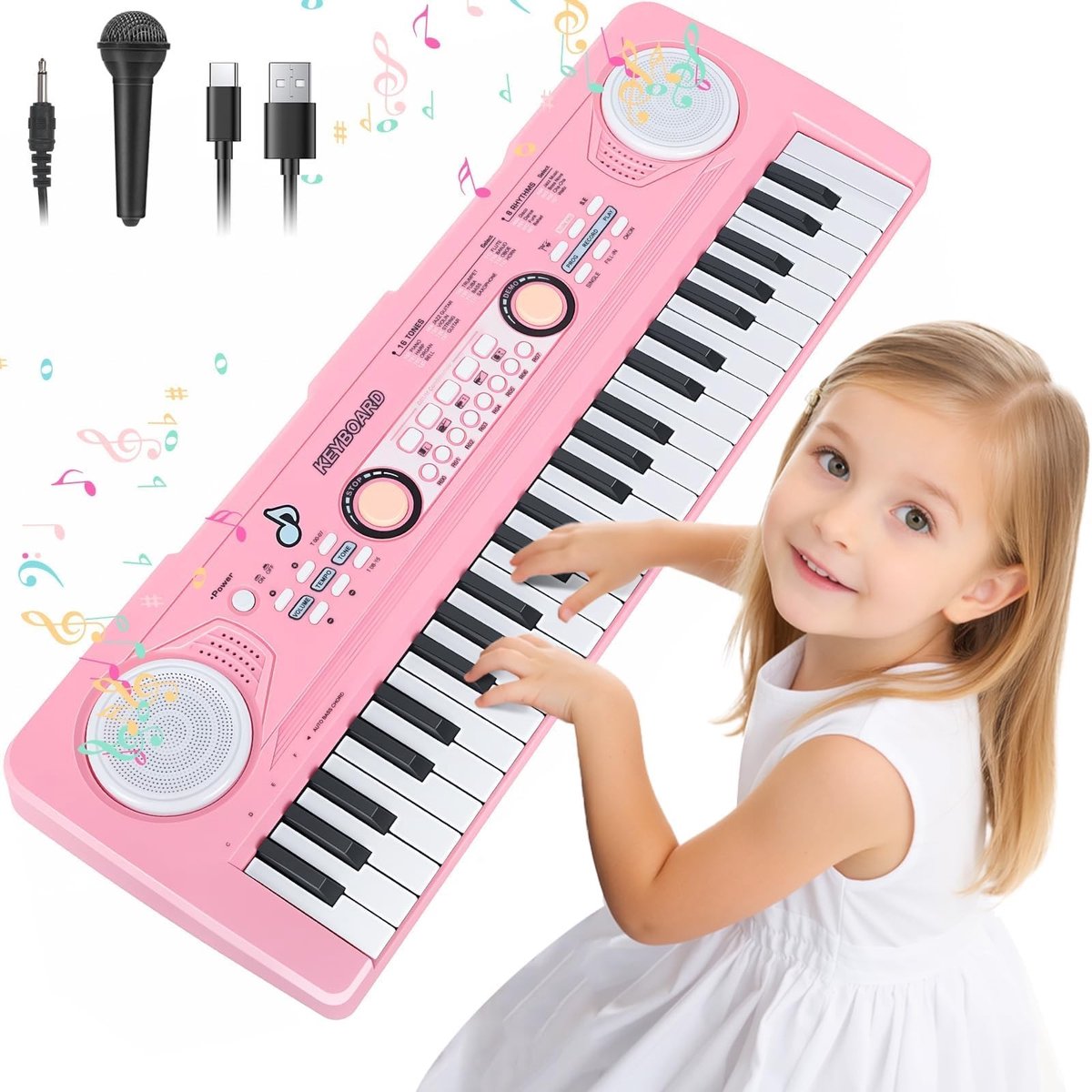 Omgoods - 49-Toetsen Speelgoed Keyboard voor Kinderen met Microfoon