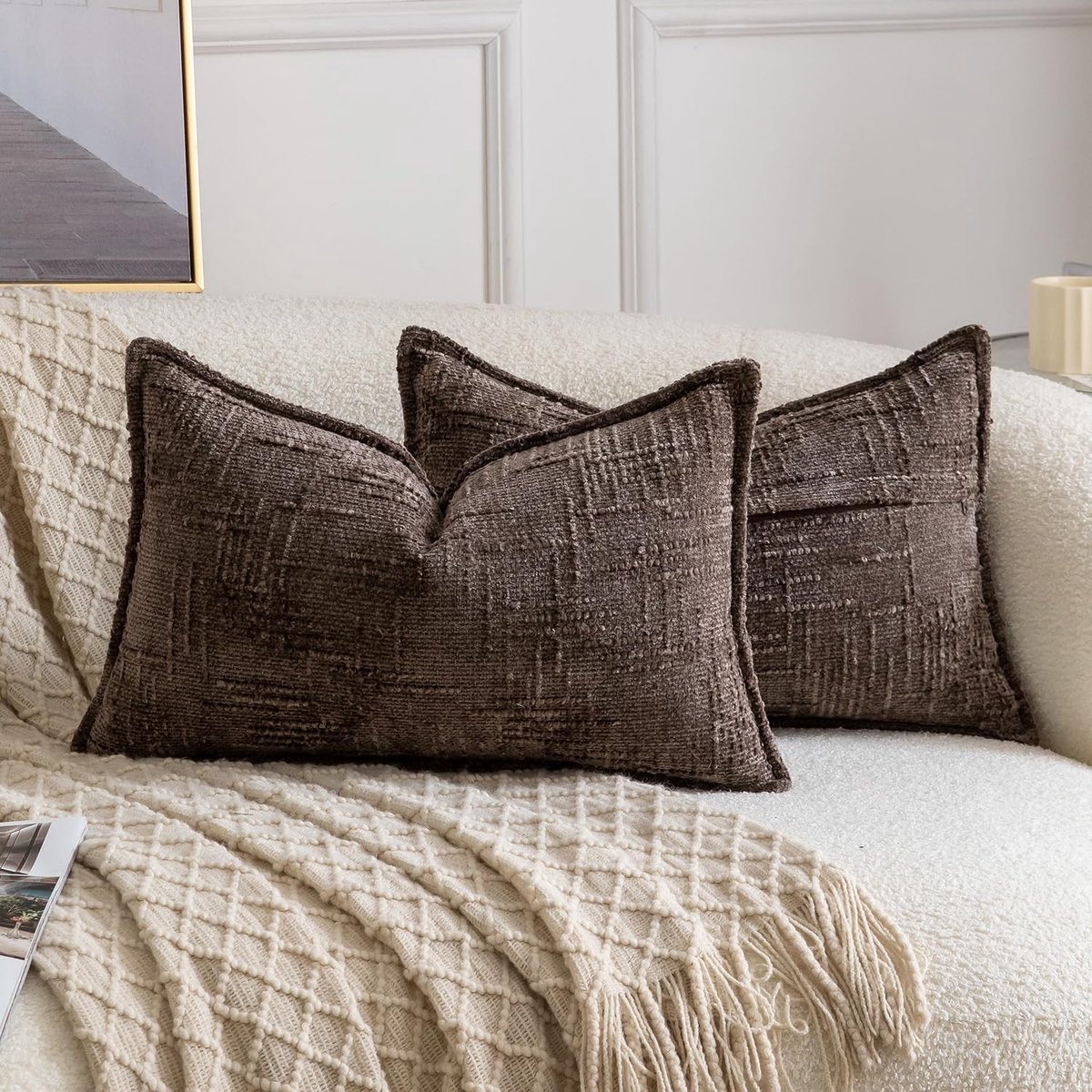 Omgoods - Set van 2 Chenille Kussenhoezen, 30x50cm, Donker Taupe