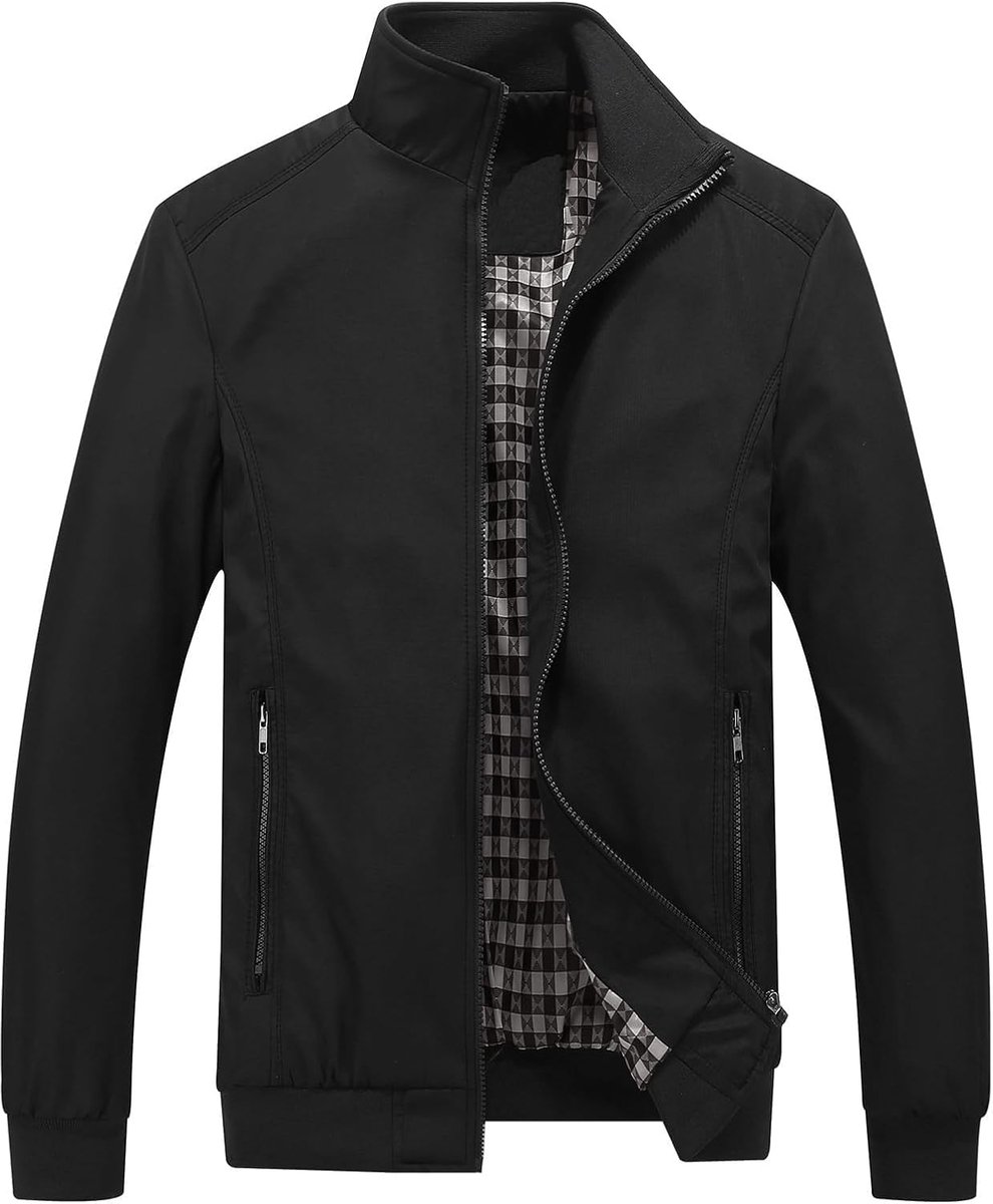 Herenjas, licht, voor lente, zomer, ritssluiting, outdoorjas, bomberjack, effen, opstaande kraag, jas, windjack voor pilotenjassen, dun, klassiek, casual, casual