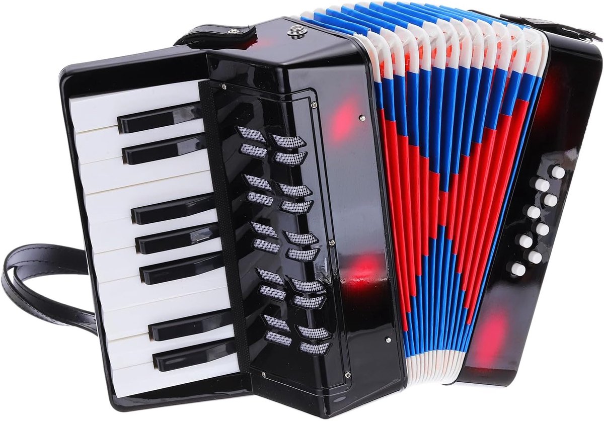Accordion, 17 toetsen 8 basknoppen accordeon speelgoed mini muziekinstrument lichtgewicht voor volwassenen beginners onderwijs, zwart