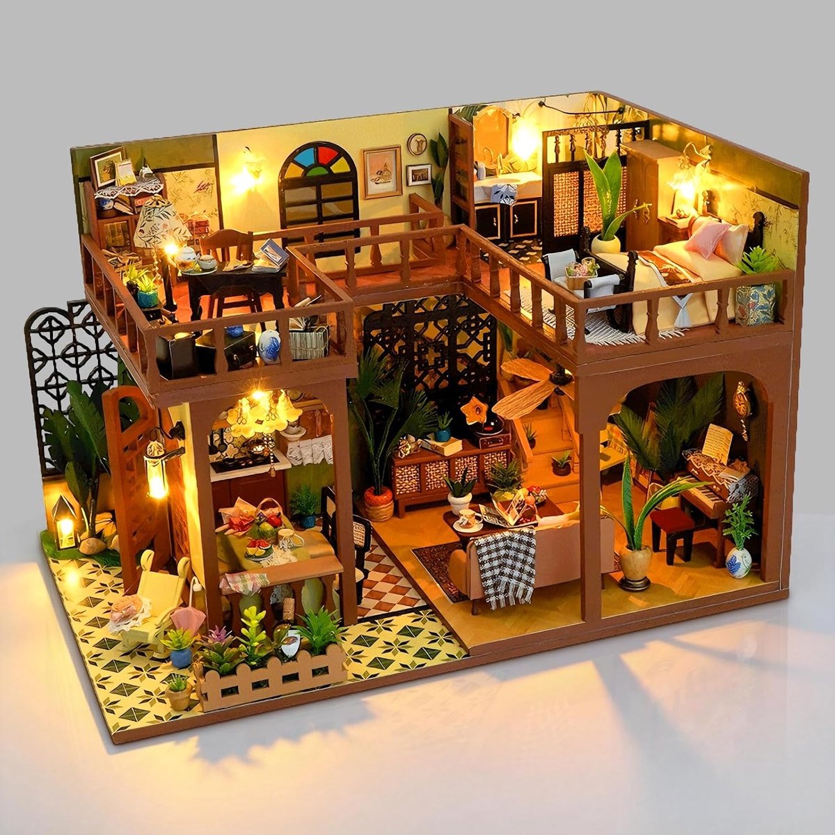 Miniatuur poppenhuisset, doe-het-zelf, met beschermende vitrine, handmatige activiteit voor volwassenen en jongeren, schaal 1:24, cadeau-idee voor Kerstmis en verjaardag (vintage glans)
