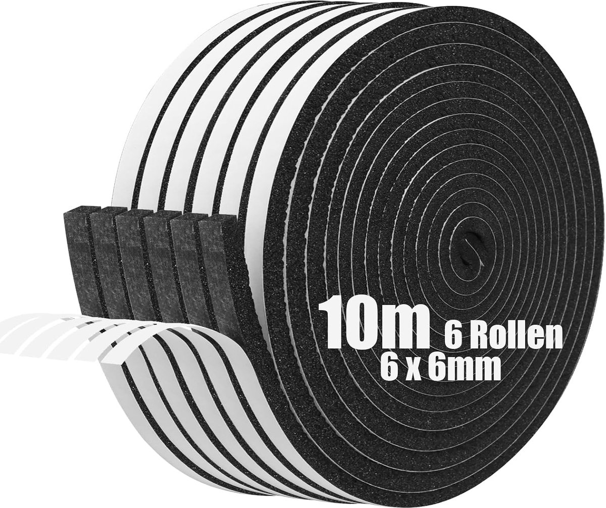 SnelShoppen - Zelfklevende Foam Tape 6mm x 10m - Weerstrip Deurafdichting, Geluidsisolatie, Hittebestendig, Anti-Collisie, Duurzaam en Waterdicht