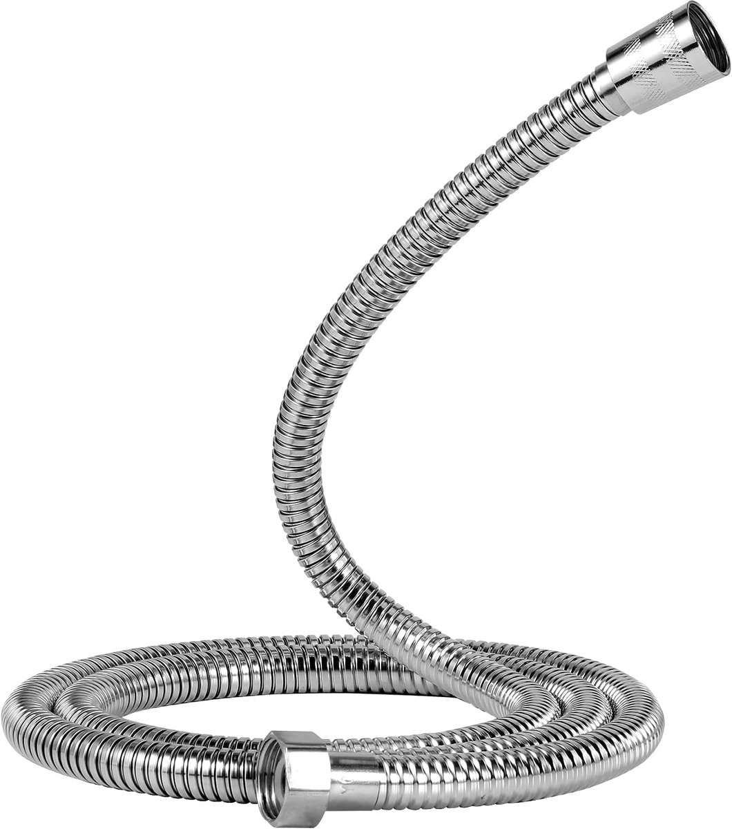 Doucheslang, 1,5 m roestvrijstaal, flexibel, explosiebestendig, hoge temperatuur, anti-verdraaiing, chroom, G1/2, 59 inch, Zilver
