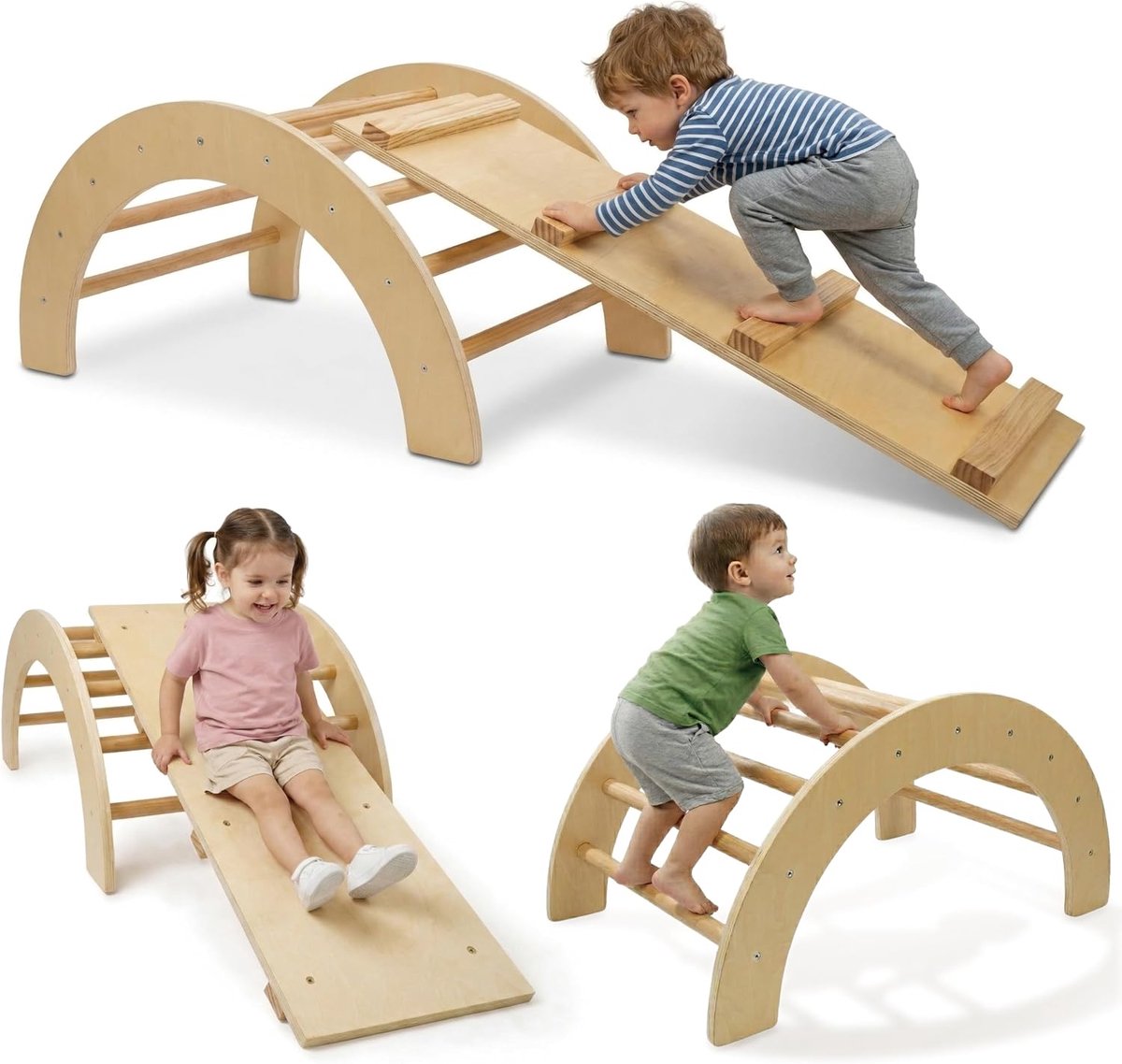 509 Crew Zoo 2-in-1 klimboog met glijbaan klimplankset indoor en outdoor speelhal Montessori-klimrek natuur