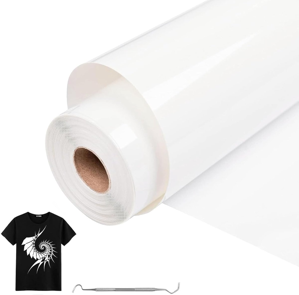 Wit Opstrijkbare Vinylrol Voor Stoffen, 30.5cm x 1000cm Iron On Heat Transfer Vinyl met Wiedgereedschap, Warmteoverdracht Vinyl, Opstrijkbare Flex Voor Stoffen, T-Shirts (Wit)