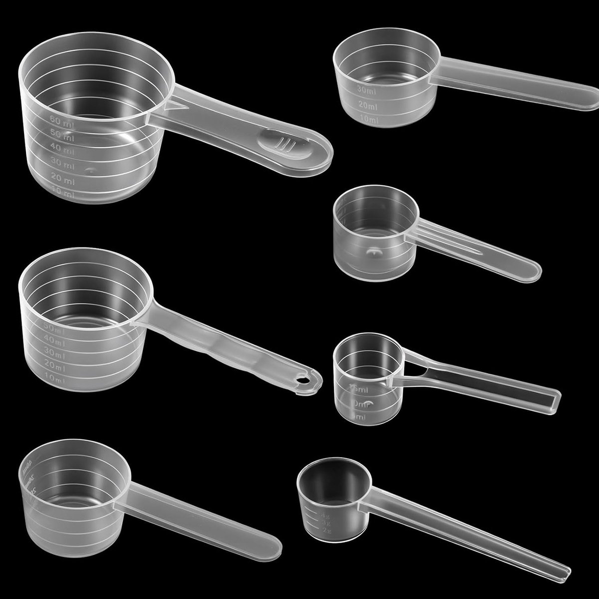 7 stuks transparante maatlepels, doseerlepels met schaalverdeling, 5 g, 7,5 g, 10 g, 15 g, 20 g, 25 g, 30 g, weegschaal maatlepel, gram maatlepel, doseerlepel voor eiwitpoeder, waspoeder, wasmiddel
