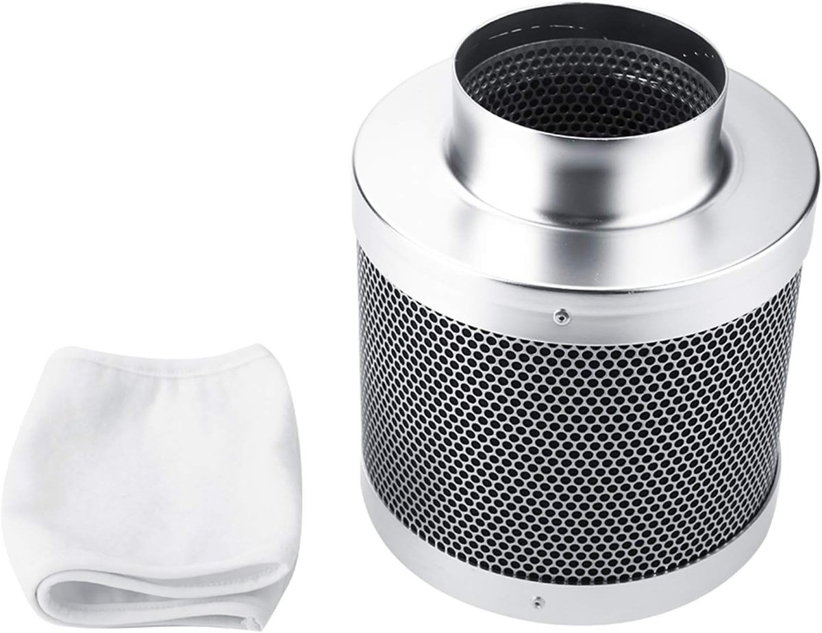 100mm RVS Actieve Koolstoffilter Geurbestrijding Lichtgewicht Carbon, Kweektent Hydrocultuur Voorfilter