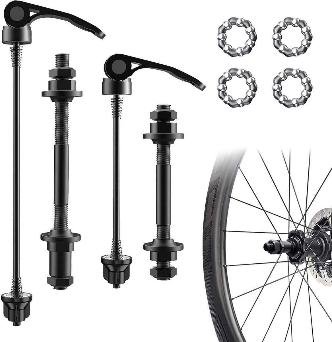 Snelspanners, snelspanners voor fiets, steekas voor fiets, fietsas, voorwiel, voorwiel, voorwielassen voor 20, 22, 24, 26, 28 inch