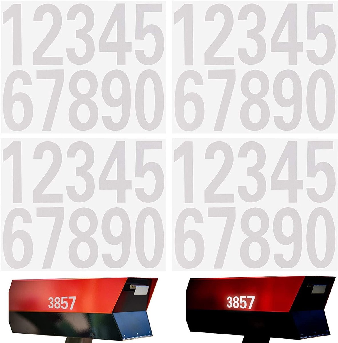 4 vellen, 40 stuks, reflecterende brievenbusstickers, 0-9 cijfers, zelfklevend, voor brievenbus, deur, raam, adresnummer (wit, 5 cm)