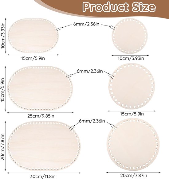 Set van 6 Houten Mandjes voor Haakprojecten en Creatieve Knutselwerkjes 10/15/20/25/30 cm — afbeelding 5