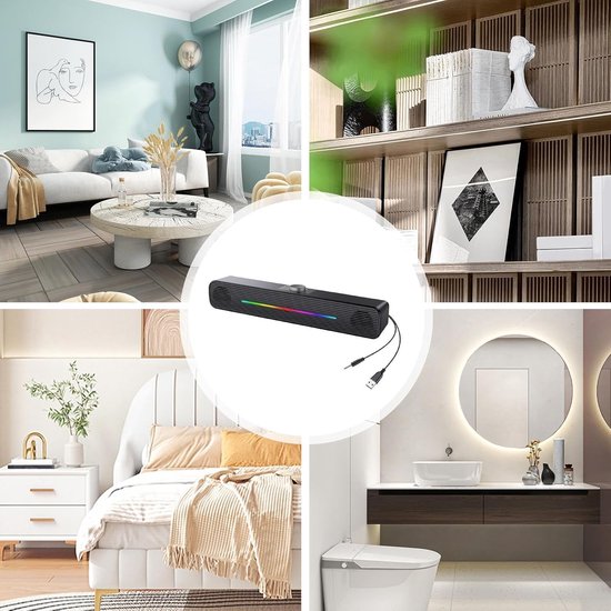 Computerluidsprekers Desktop Soundbar, Computer Bar Audio - RGB-audioluidspreker voor computer - RGB-desktopluidsprekers met verbeterd baseffect voor desktopcomputers, smartphones, tablets en — afbeelding 3