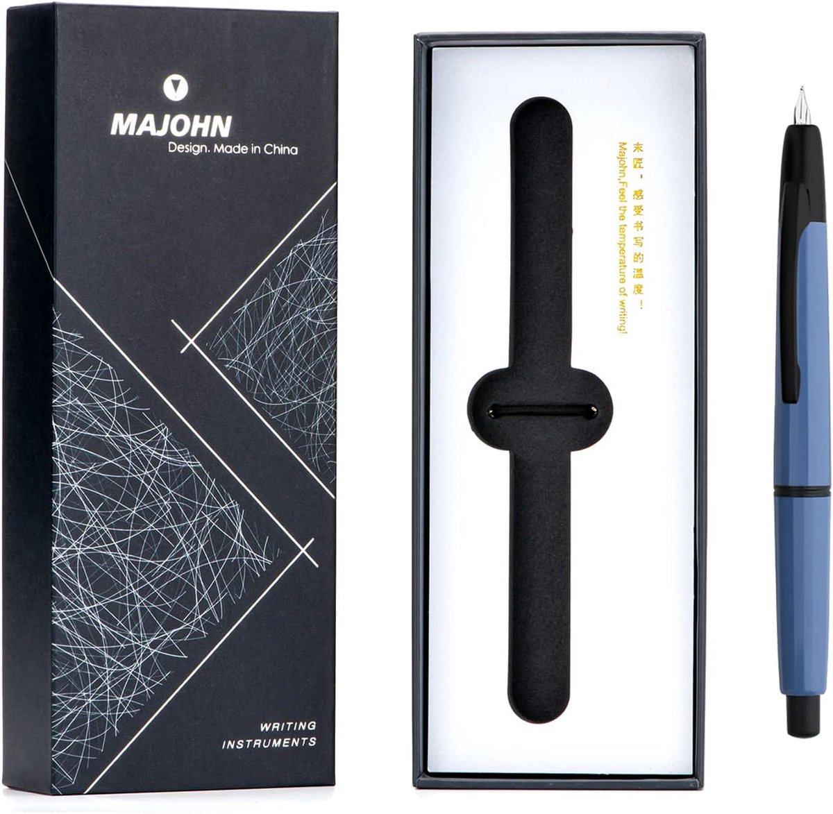 SnelShoppen - Majohn A2 Drukpen Met Extra Fijne Punt, Retractable Blauw Hars Inktpen Set Met Converter, Schrijfpen Voor Op School, Thuis Of Kantoor, Z