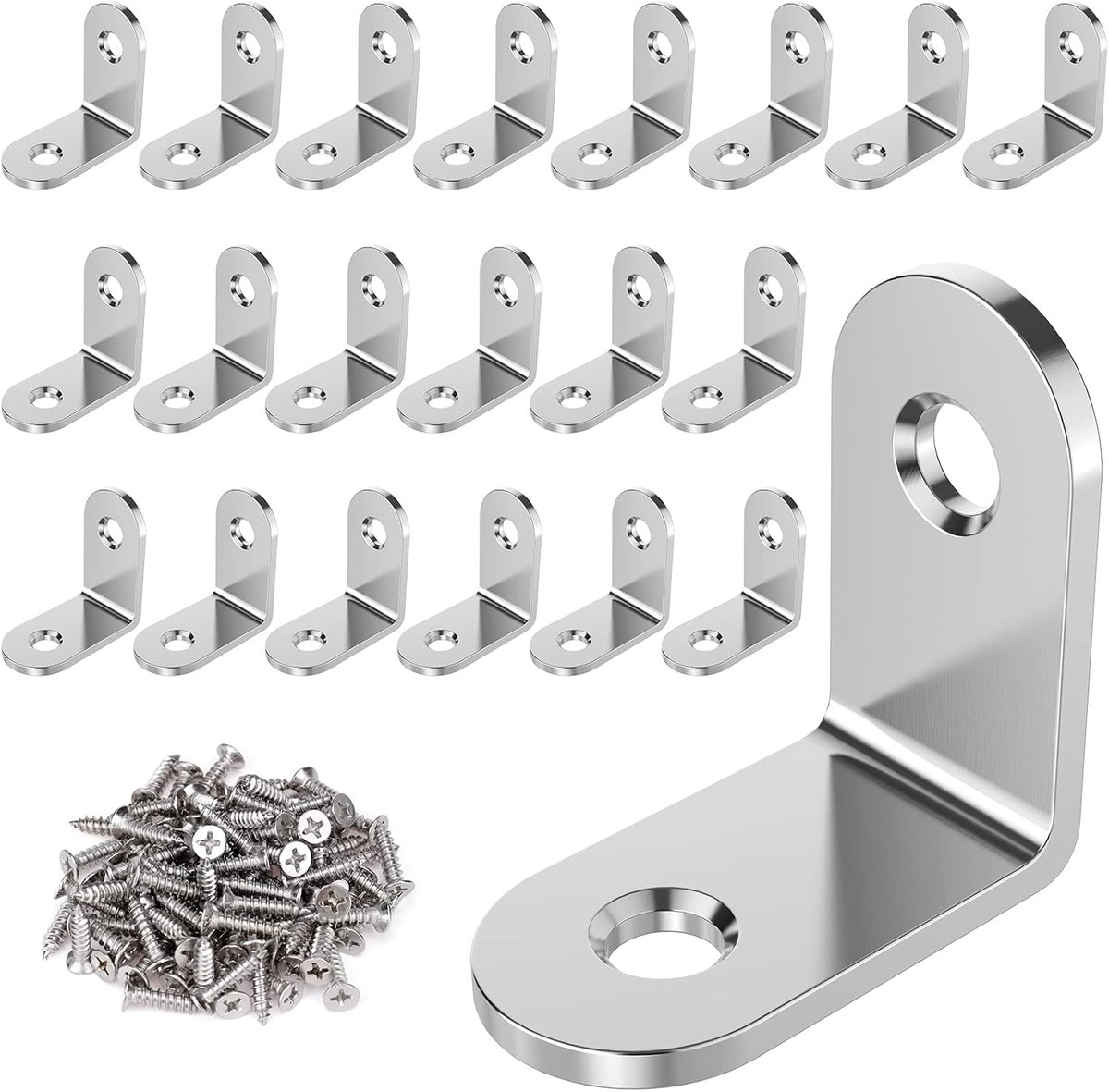 SnelShoppen - Hoekbeugels, 20 Stuks, Metaal, 90 Graden, 30 x 30 mm, RVS, Kleine Beugels met Schroeven voor Montage, Meubels, Tafel, Stoelen, Boekenkas
