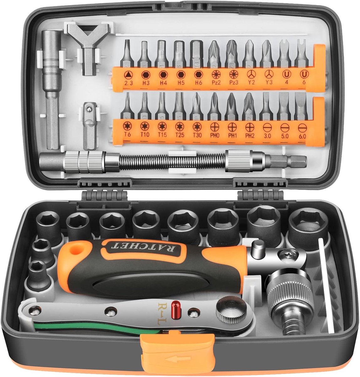 Ratchet set 38-delig - 1/4 inch ratelsleutel - magnetische schroevendraaier - ideaal voor meubels en auto - ShopVlot