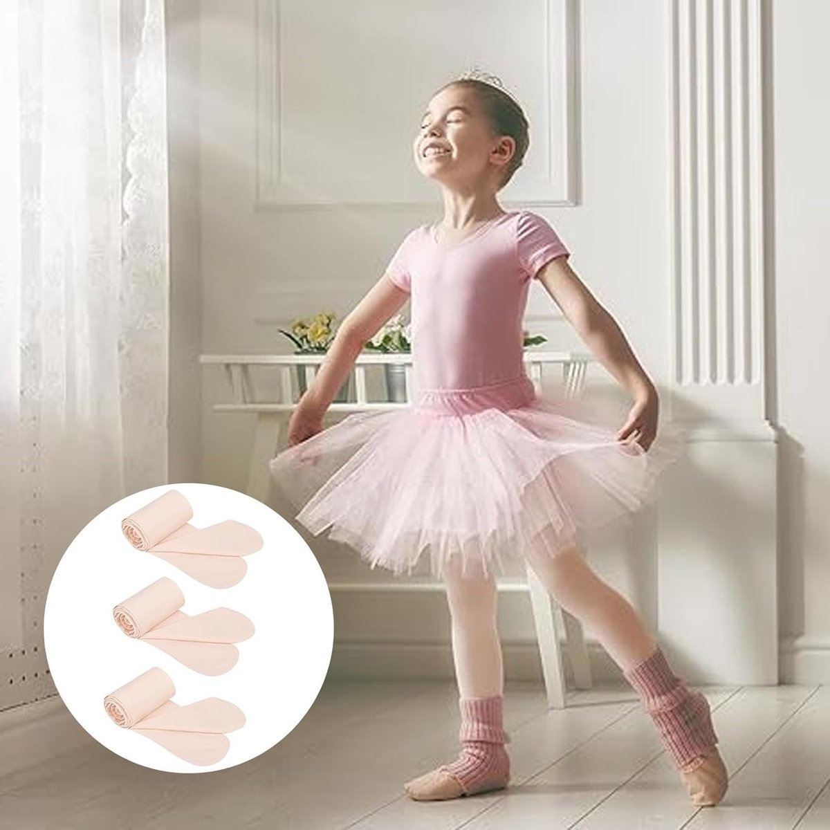 3 paar balletpanty's voor meisjes, lichtroze balletlegging, zachte