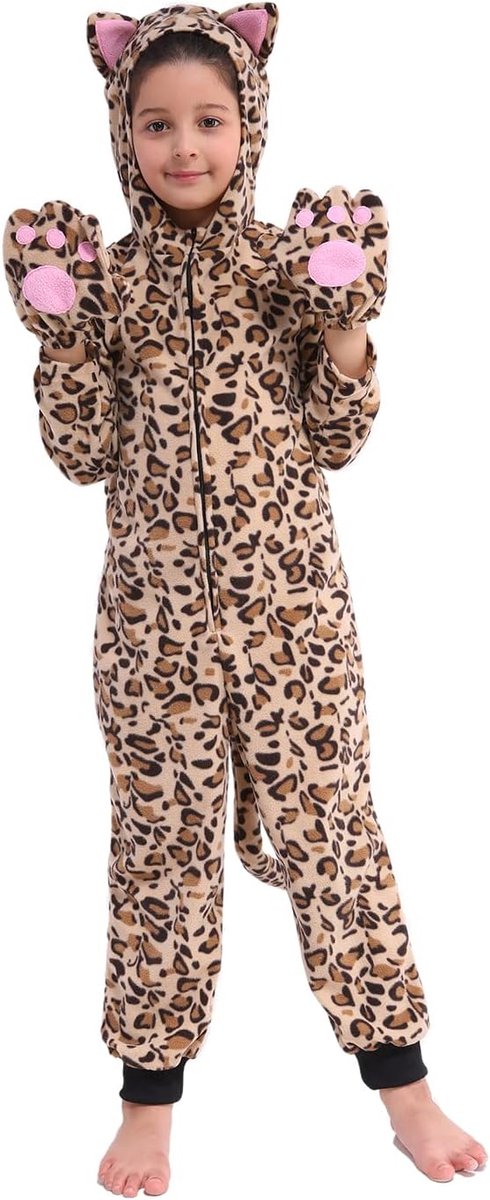 Party Fleece Cheetah Onesie Kostuum Leopard Kat Kostuum voor Kinderen