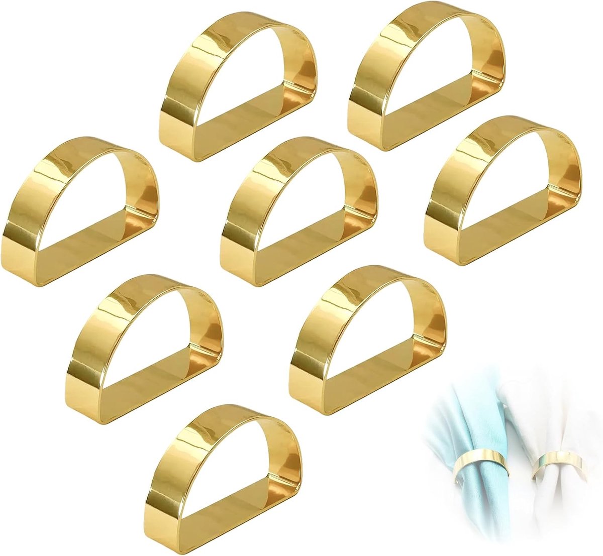 SnelShoppen - 8 Stuks Ronde Tafellakens, Gouden Servetringen, Servetringen voor Bruiloften, Kerst, Thanksgiving en Feestelijke Gelegenheden, Robuust e
