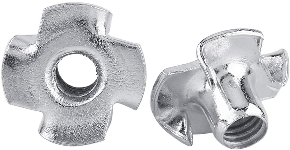 T-moer M6 gegalvaniseerd koolstofstaal, 50 stuks, vier klauwgroef, houtverbindingen, CNC-gefreesd meubilair, bouw, timmerwerk, industriële assemblage