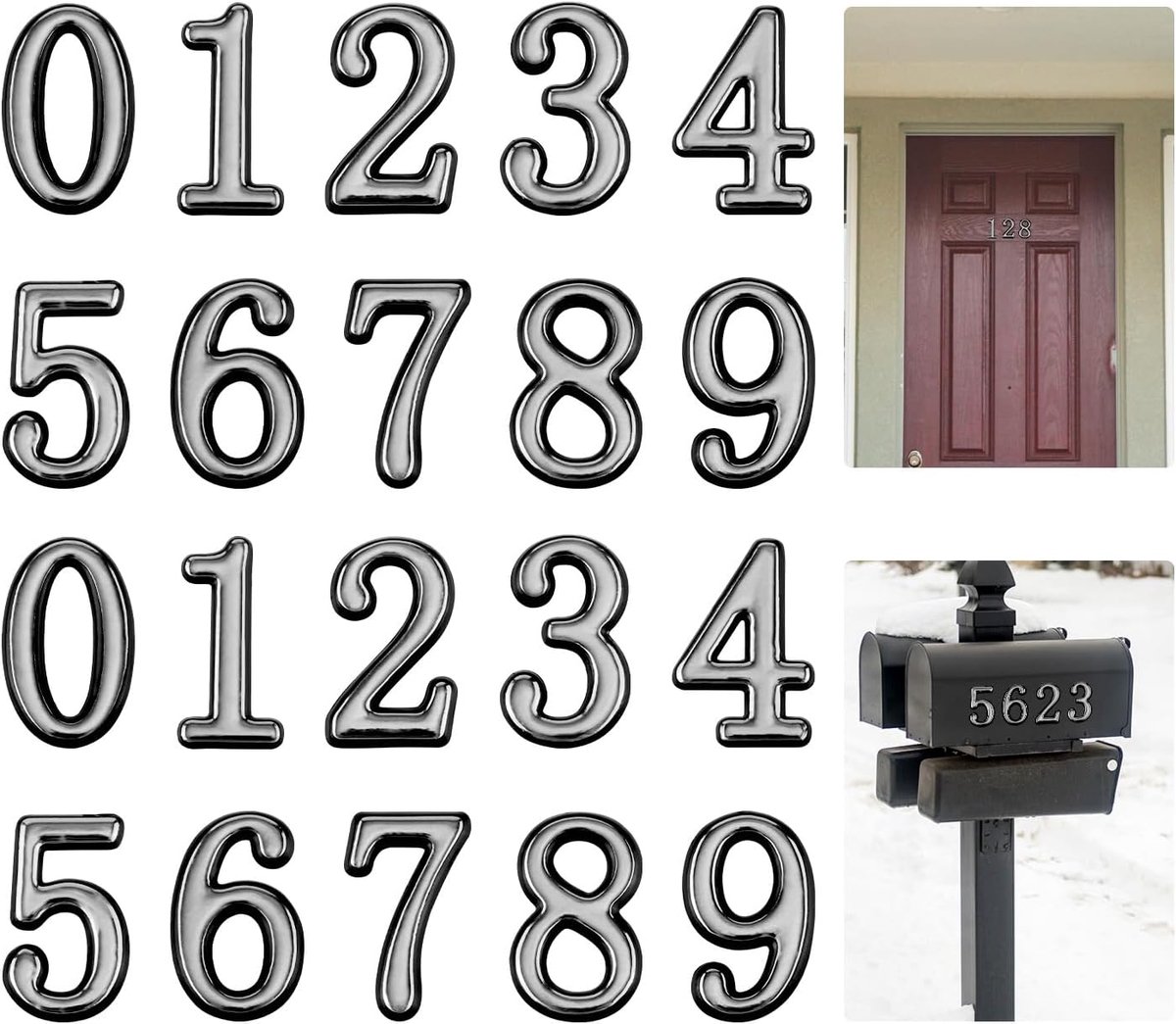 30st 5,3cm Brievenbus Nummers, Zelfklevende 0-9 Brievenbusnummers Deuradresnummers Stickers voor Buiten Brievenbus Appartement Huis Kamer Kantoor Vuilnisbakken (Zilver)
