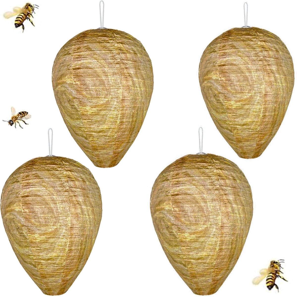 4 stuks Kunstmatig Wespennest, ophangbaar Wespennest imitatie, wordt gebruikt om buiten, huizen en tuinen op te hangen om zich te verdedigen tegen wespen