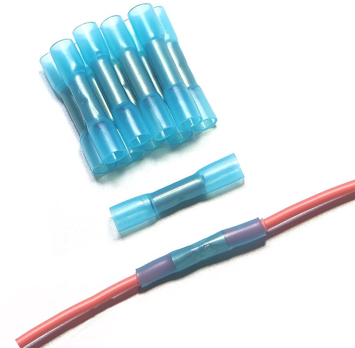20 stuks 22-16 AWG waterdichte kabelverbinders BHT1.25, stootverbinders met krimpkous, kabelverbinder, geïsoleerde waterdichte krimpverbinders, krimpverbinder, blauw