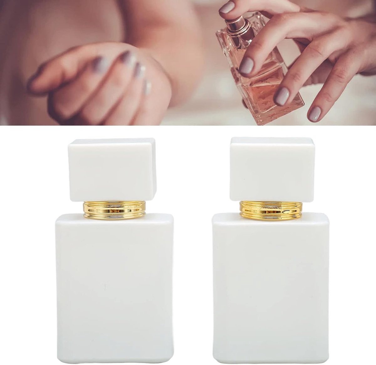 2 stuks grote capaciteit glazen parfumfles met gouden mondstuk, wit