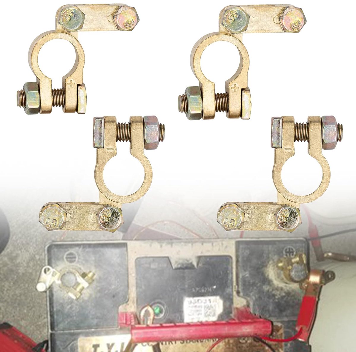 4 stuks accuklemmen, autoaccustekker, poolklem, universele aansluitklemmen voor auto, boot, accupoolklemmen met bouten, 12 V en 24 V batterijen